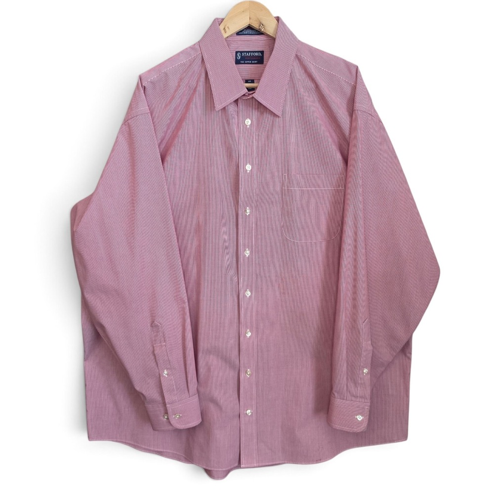 Stafford Performance Super Shirt Mens 18.5 36 37 Big Red Striped Dress Shirt LS